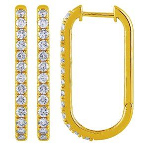 1.00 Carat Natural Diamond Hoop Elongated Earrings G SI 14K Yellow Gold